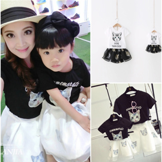 2PNC002 พร้อมส่ง ชุดเซ็ทแม่และลูกสาว เสื้อและกระโปรง มือ 1 มีตำหนิ