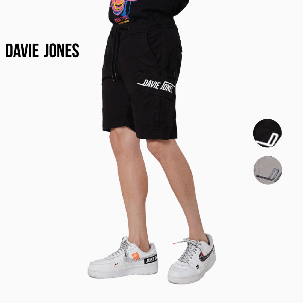 davie-jones-กางเกงขาสั้น-ผู้ชาย-เอวยางยืด-สีเทา-สีดำ-elasticated-shorts-in-grey-black-sh0012gy-bk