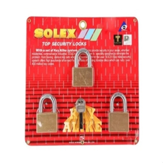 ชุดกุญแจ Solex คอสั้น ขนาด 50 มม. 3:1 กุญแจอย่างดี ระบบล็อคลูกปืน (KEY ALIKE) ป้องกันกุญแจผี ทองเหลืองแท้ 3ตัว/ชุด