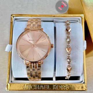 Michael Kors MK4496 Womens Mini Pyper Rose Gold-Tone Stainless Steel Watch and Bracelet Gift Set แท้💯