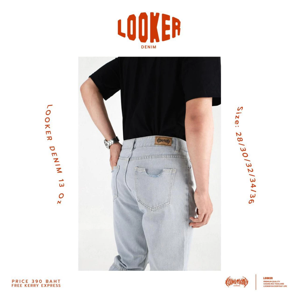 LOOKER - กางเกงยีนส์ขายาวสีฟอกแบบขาดเข่า https://wayoza.com