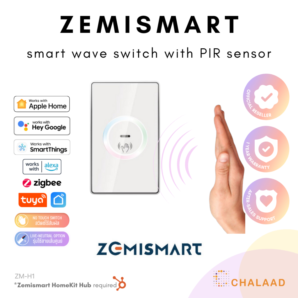 Zemismart Zigbee Smart Wave Switch with PIR Sensor สวิตช์มือโบก ...