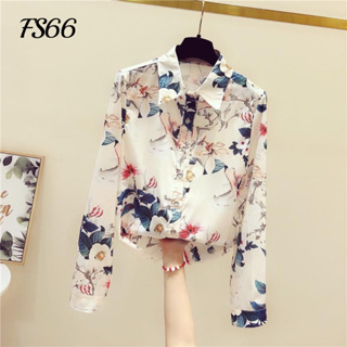 N0.452 [พร้อมส่ง] / เสื้อเชิ้ตคอปกแขนยาวพิมพ์ดอกไม้สวยงาม