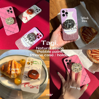 (PRE-ORDER)  Tagi. Natural stone “Pebble Paint” Phone Case / holder — iPhone X-14 Pro Max