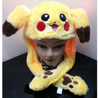 หมวกดุ๊กดิ๊ก ปิกกาจูโปเกม่อม pokemon ( มีไฟ )หูดุ๊กดิ๊กได้ หูขยับได้