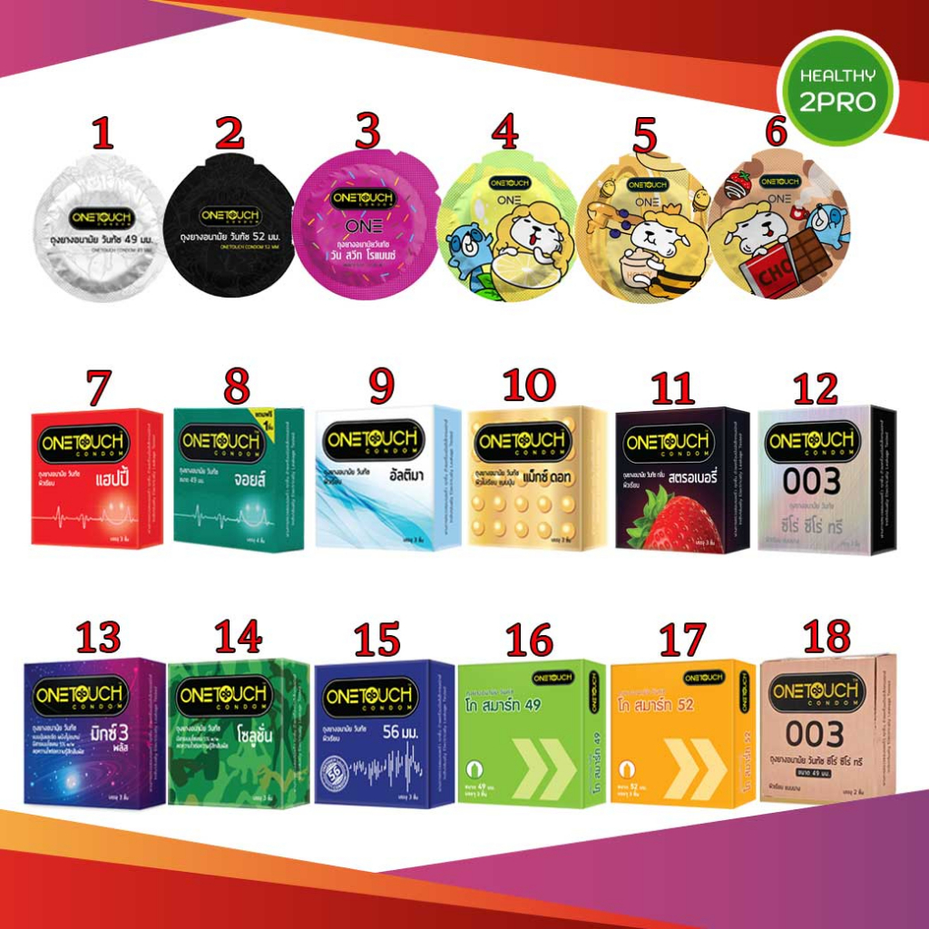 ภาพหน้าปกสินค้าOnetouch Condom ถุงยางอนามัยวันทัช เริ่มต้น 10 บาท เลือกแบบได้ คละกันได้ ของแท้100% ขนาด49-56 มม. จากร้าน healthy2pro บน Shopee