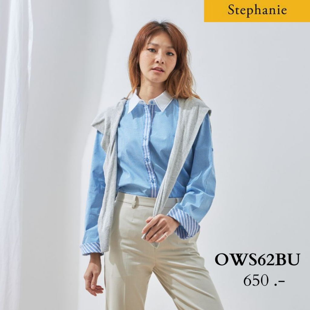 gsp-stephanie-เสื้อมีปก-แขนยาว-ลายทางสีฟ้า-ows62bu