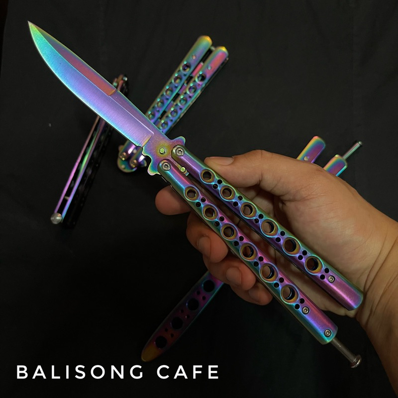 ลดพิเศษ-50-balisong-มีดควง-บาลิซอง-bm42-มีคม-40t-ไม่คม-สีไทเทเนียม-mirror-b-แถมซองผ้า