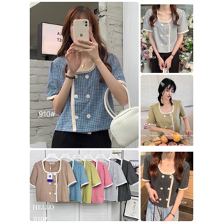 เสื้อลายสก๊อต แขนสั้น คอเหลี่ยม #910อ 📌ฟรีไซส์👉รอบอก 36-37"ความยาว 17-18"👉รายละเอียดอื่น เลื่อนดูใต้โพส🙂 (เลื่อนให้สุด)🙏