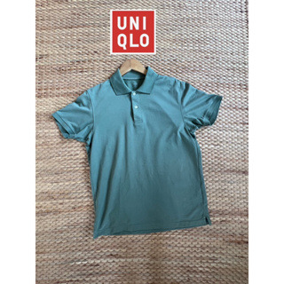 UNIQLO x cotton ทรงโปโล x size M ชาย สีเขียว อก 40 ยาว 26 • Code : BM1(1)