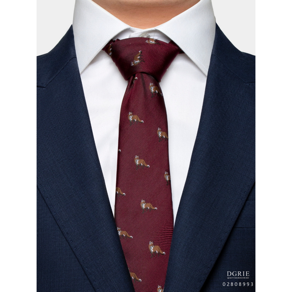 mahogany-red-amp-black-dot-fox-3-inch-necktie-เนคไทสีแดงจุดดำลายสุนัจจิ้งจอก