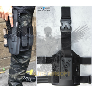 เพลทรัดต้นขา ยี่ห้อ Cytac (Cytac Drop Leg Platform)  ● คุณสมบัติ : 1. สินค้าเป็นเพลตสำหรับย้ายซองปืนมาอยู่บริเวณต้นขา