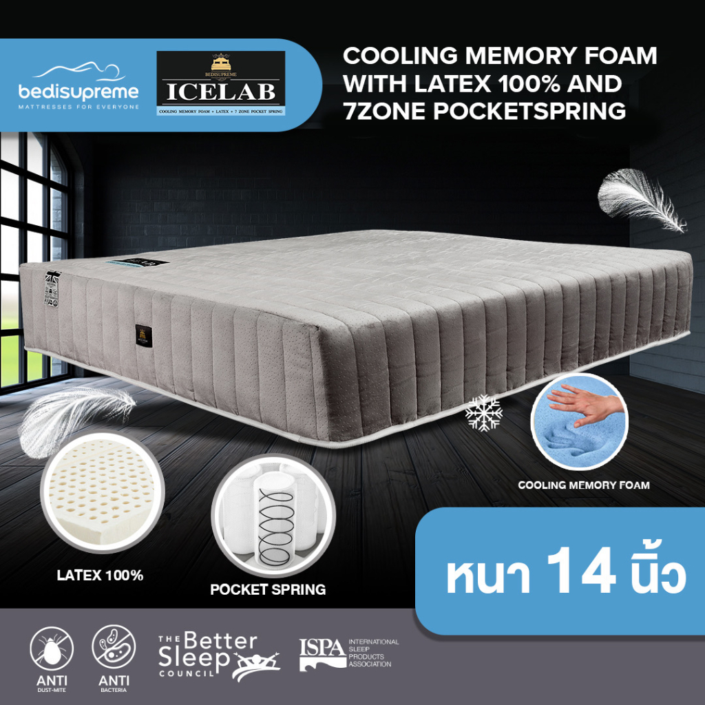 ndl-ที่นอนพ็อกเก็ตสปริง-cooling-memory-foam-ยางพารา-latex-100-หุ้มด้วยผ้า-cotton-velour-หนา-14-นิ้ว-รุ่น-icelab