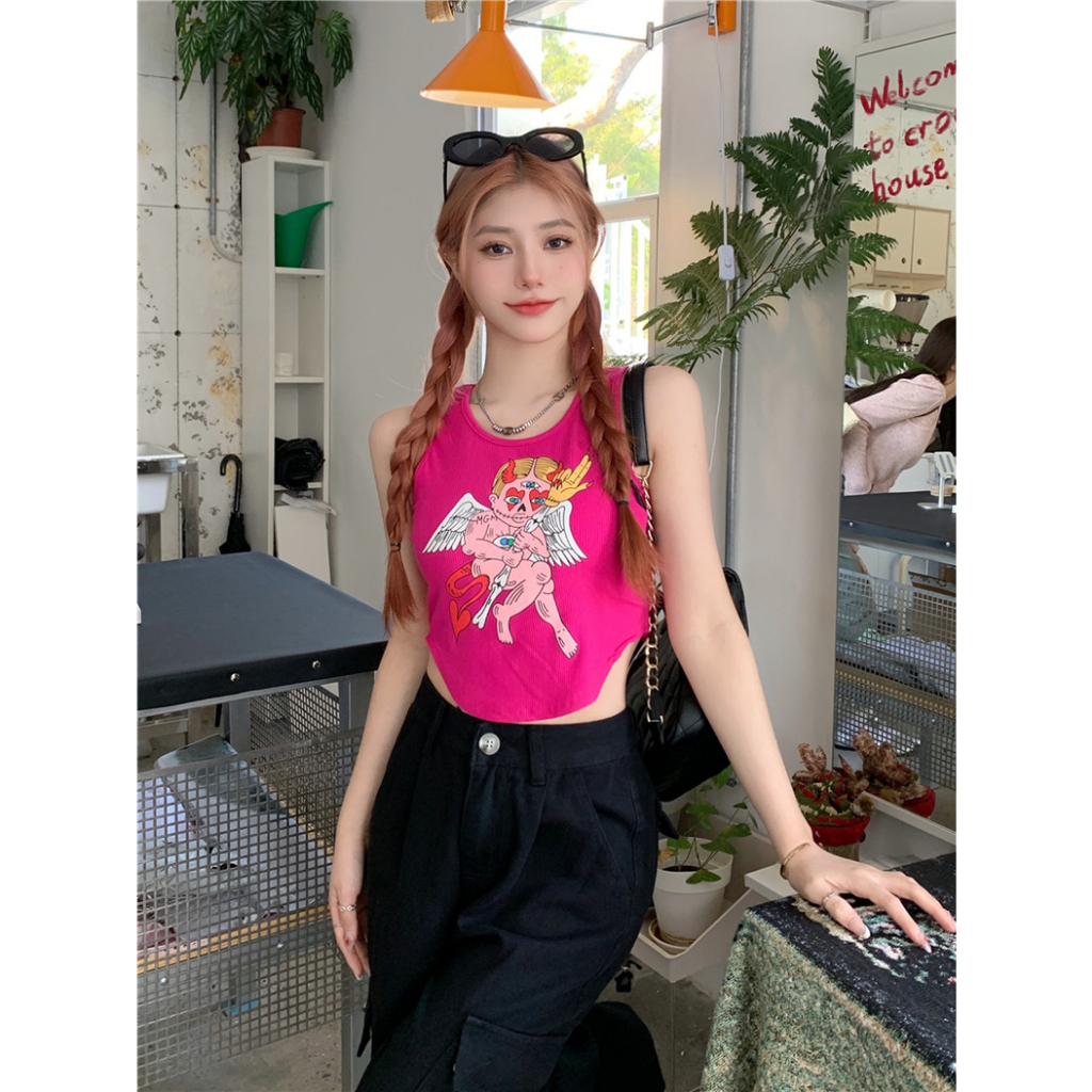 cici-no-1562-เสื้อกล้ามยืดไหมพรมผ้าร่อง-กรีนลายการ์ตูนชายโค้งสไลต์y2k