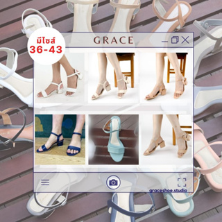 GRACE รัดข้อ ไซส์ 36-43 รองเท้าส้นสูง 2 นิ้ว รองเท้าไซส์ 42 43 รองเท้าแฟชั่น รองเท้าแฟชั่นน่ารัก รองเท้าผู้หญิง
