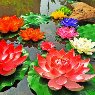 ดอกบัวลอยน้ำ 28 ซม เสริมฮวงจุ้ย พร๊อพถ่ายรูป ตกแต่งรูป สวน สระ ดอกบัวปลอม