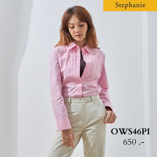 GSP Stephanie เสื้อมีปก แขนยาว สีชมพู มีระบายด้านหน้า (OWS46PI)