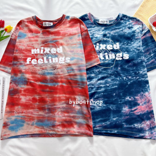 ⚡️พร้อมส่ง⚡️ เสื้อมัดย้อม oversize สกรีนลาย Mixed feeling 💖 (ผ้าคอตตอน)