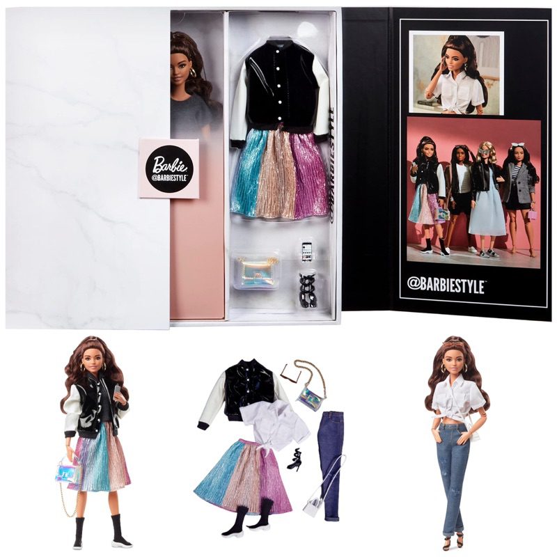 barbie-signature-barbiestyle-fully-posable-fashion-doll-brunette-with-2-tops-skirt-jeans-jacket-2-pairs-of-shoes
