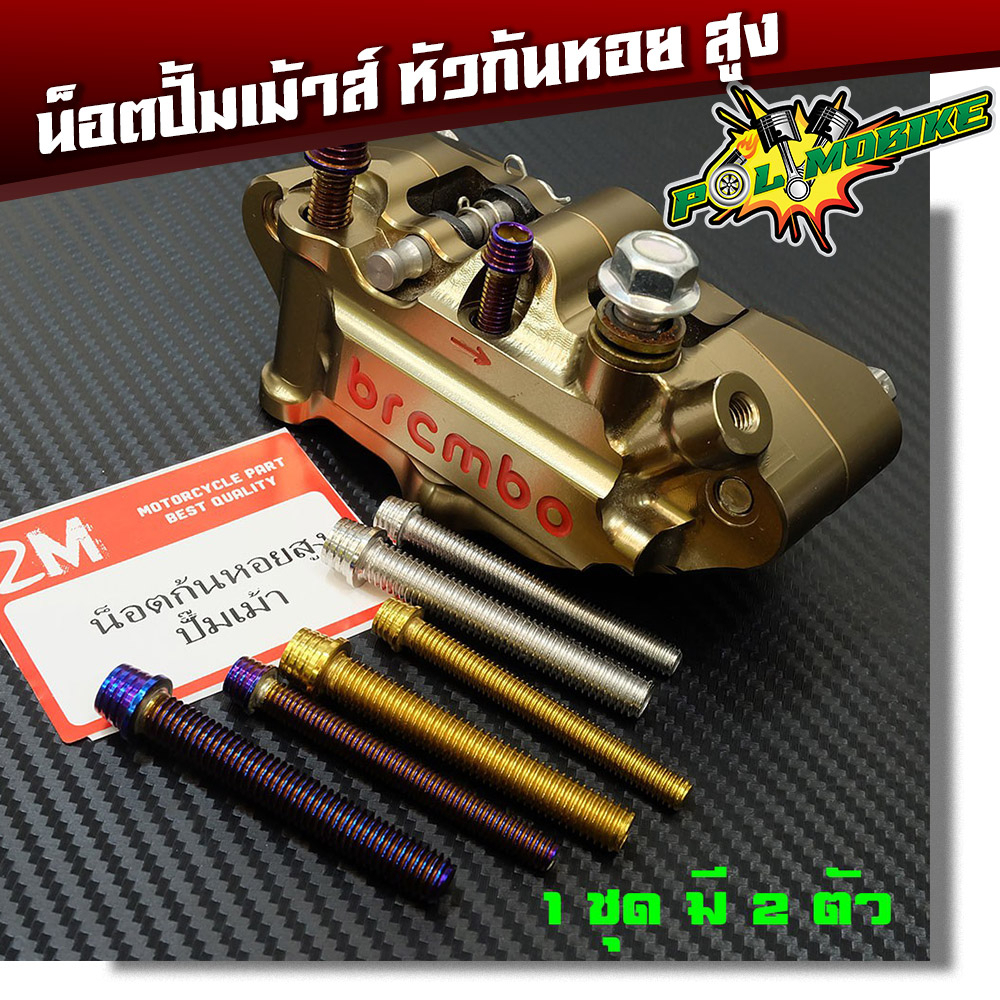 น็อตปั้มเม้าหัวก้นหอยสูง 1ชุด = 2 ตัว ขนาด (6x55) และ (8x55) 3 สี เลส,ทอง,น้ำเงิน