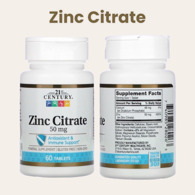 ภาพสินค้าใส่โค้ดลดหน้าร้าน ซิ้งค์ (60เม็ด) ล็อตใหม่ ️ 21st Century, Zinc Citrate, 50mg, 60 Tablets จากร้าน vitamins_and_health บน Shopee ภาพที่ 1