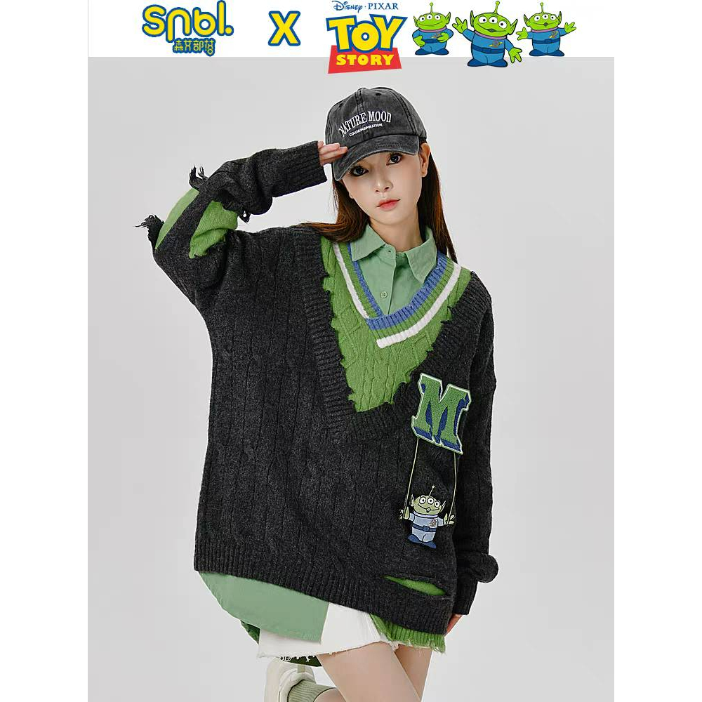 Snbl x Toy Story เสื้อสเวตเตอร์แขนยาว สีดำเขียว เอเลี่ยน Alien ทอยสตอรี