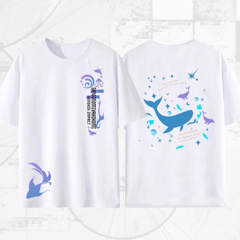 genshin-impact-sangonomiya-kokomi-แฟชั่นความประทับใจพิมพ์ลาย-เกมเสื้อยืดเสื้อขาว