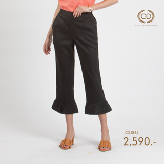C&amp;D กางเกงขาวยาว กาง﻿เ﻿กงผู้หญิง Linen Pants ทรง Ruffle Pants ขายาวห้าส่วน เนื้อผ้าลินินพรีเมี่ยม (CXJ8BL)
