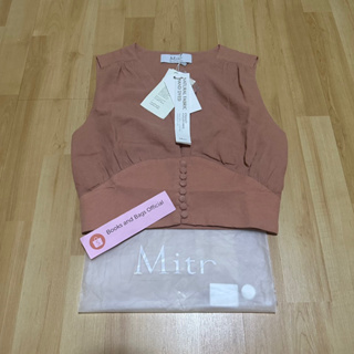 (SZ. S) Mitr Lola Rose crop top เสื้อ ตัวสั้น แขนกุด ผ้าฝ้ายธรรมชาติ สีโอรส