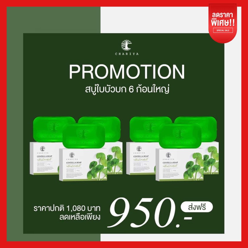 ส่งฟรี-สบู่ใบบัวบก-6-ก้อน-สบู่ใบบัวบกชาริยา-ชาริยาสกินแคร์-สบู่ลดสิว-สบู่หน้าใส-สบู่สมุนไพร-สบู่ลดความมัน