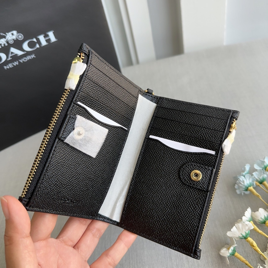 แท้-พร้อมส่ง-c2644-coach-zip-chain-card-case-key-fob-leather-wallet
