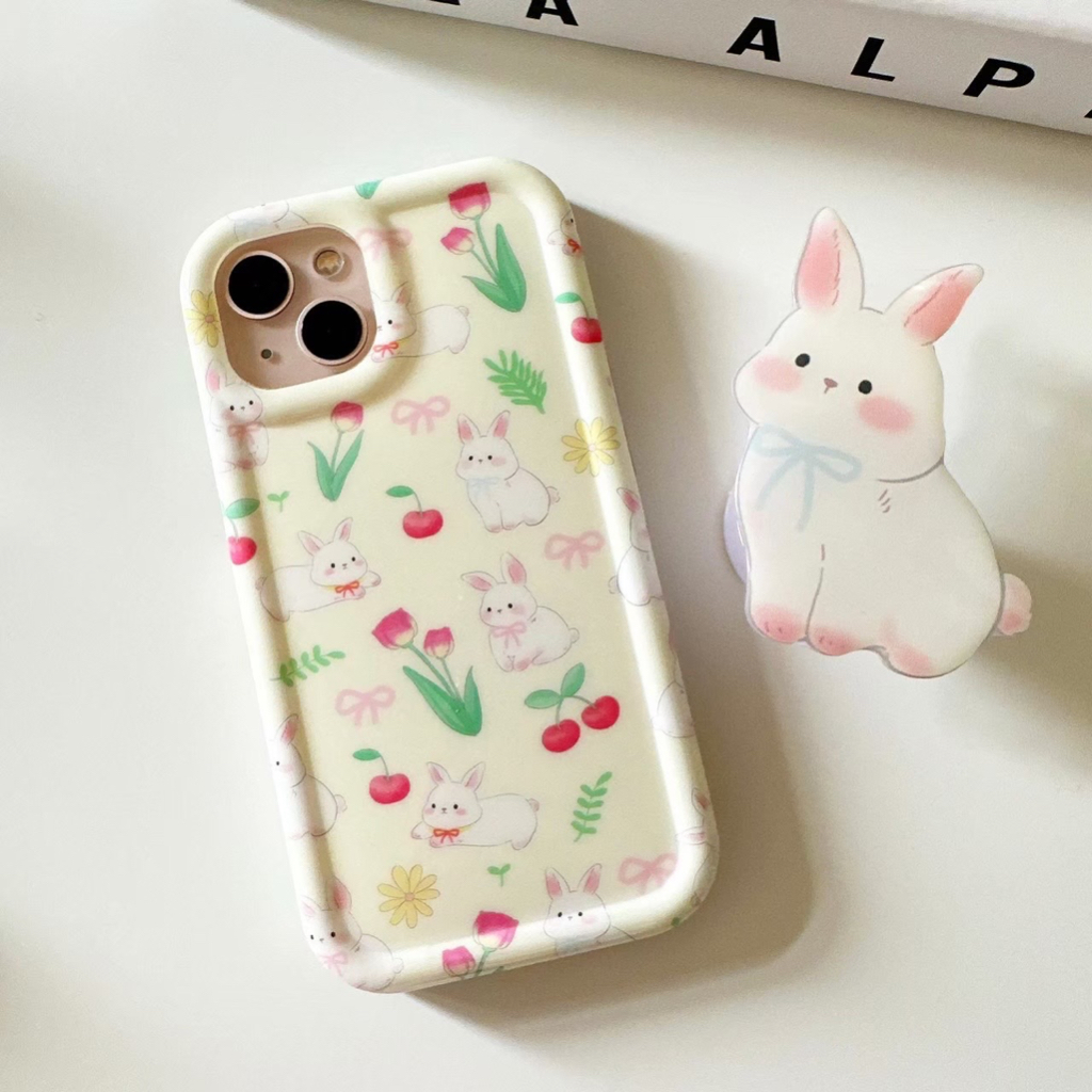 เคสลายดอกไม้-เคสแถมไอริง-เคสแถมgriptok-เคสแถมที่ติด-เคสกระต่ายหน้าชมพูขาว-ไอริง-เคสกระต่ายดอกไม้-ไอริง