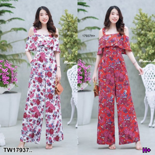 PE17937 จั้มสูทสายเดี่ยวระบาย เปิดไหล่ลายดอก มีโบว์ผูกเอว งานใส่แล้วสวยเป๊ะปังมากๆ