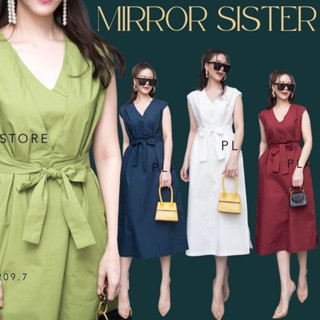 🔖ป้าย Mirrorsister​ 00209.7 เดรสยาวดีไซน์เรียบง่าย ดีไซน์แขนกุด ช่วงคอวีสวย มาพร้อมสายผูกเอว