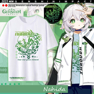 Genshin Impact Nahida เกมเสื้อขาวเสื้อยืด แฟชั่นพิมพ์ลาย