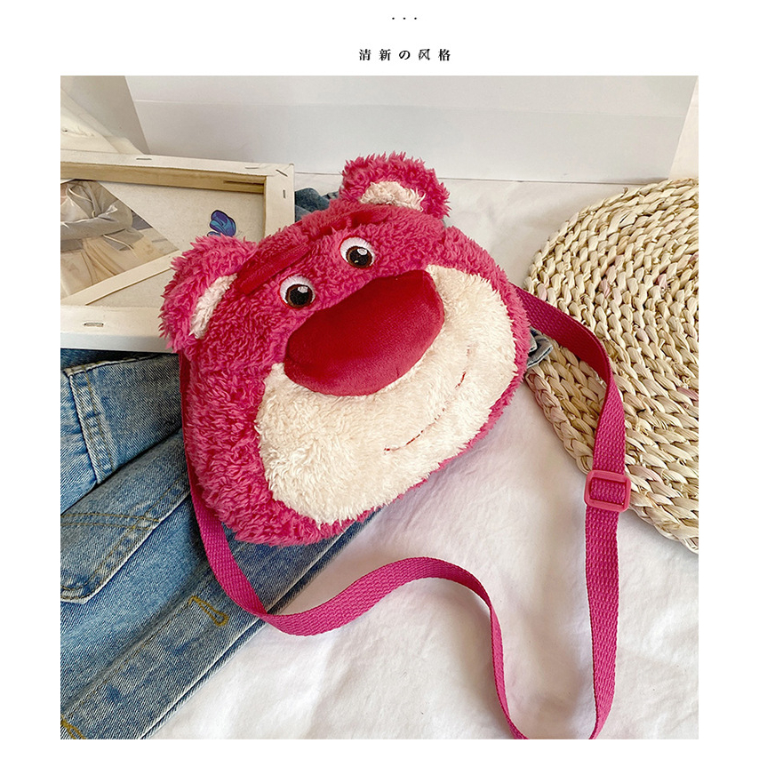 กระเป๋าสะพายไหล่-ลายการ์ตูนหมี-lotso-กระเป๋าใส่เหรียญ-ลายการ์ตูนหมี-สตรอเบอร์รี่น่ารัก-สไตล์เกาหลี-เข้าได้กับทุกชุด-สําห