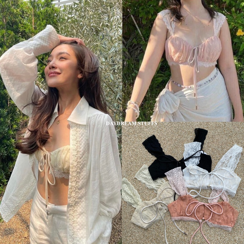 พร้อมส่ง-ดำ-lace-lady-bra-crop-top-ครอปสายเดี่ยว-ผ้าลูกไม้-งานพรีเมี่ยม-มีซับใน-แบบดารา-เซเลปใส่