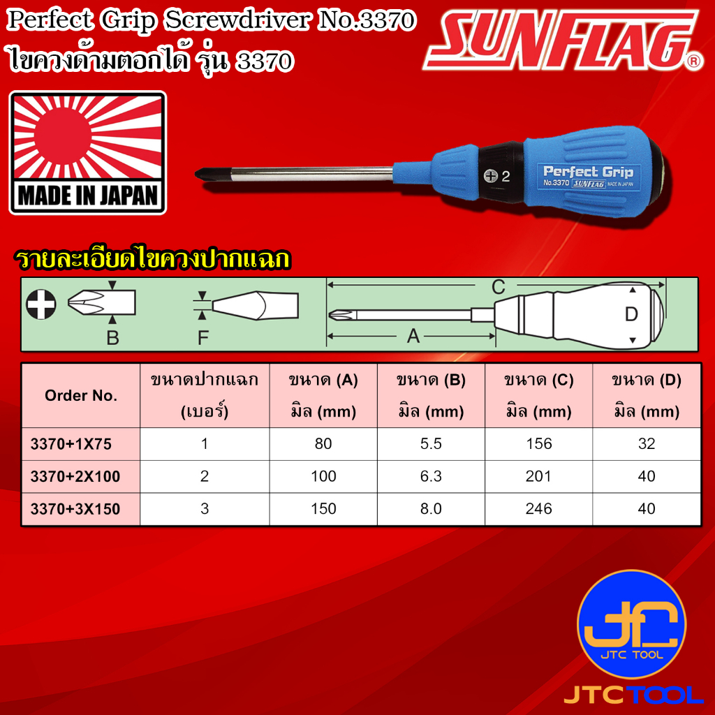 ภาพสินค้าSunflag ไขควงด้ามยางด้ามตอกได้มีแม่เหล็กปากแฉกและปากแบน รุ่น 3370 - Screwdriver Perfect Cushion Grip Driver Tang-Through จากร้าน jtc_tool บน Shopee ภาพที่ 2