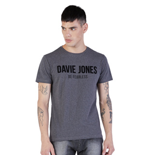 DAVIE JONES เสื้อยืดพิมพ์ลายโลโก้ สีเทา Logo Print T-Shirt in grey LG0043CD