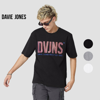 DAVIE JONES เสื้อยืดโอเวอร์ไซส์ พิมพ์ลาย สีเทา สีขาว สีดำ Logo Print Oversize T-Shirt in grey white LG0047TD WH BK