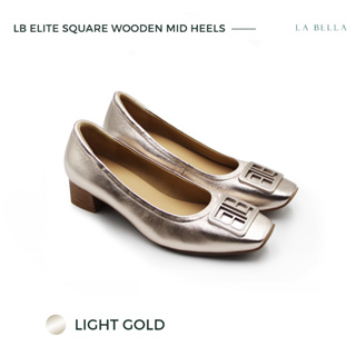 ภาพขนาดย่อของสินค้าLA BELLA รุ่น LB ELITE SQUARE WOODEN MID HEELS - LIGHT GOLD