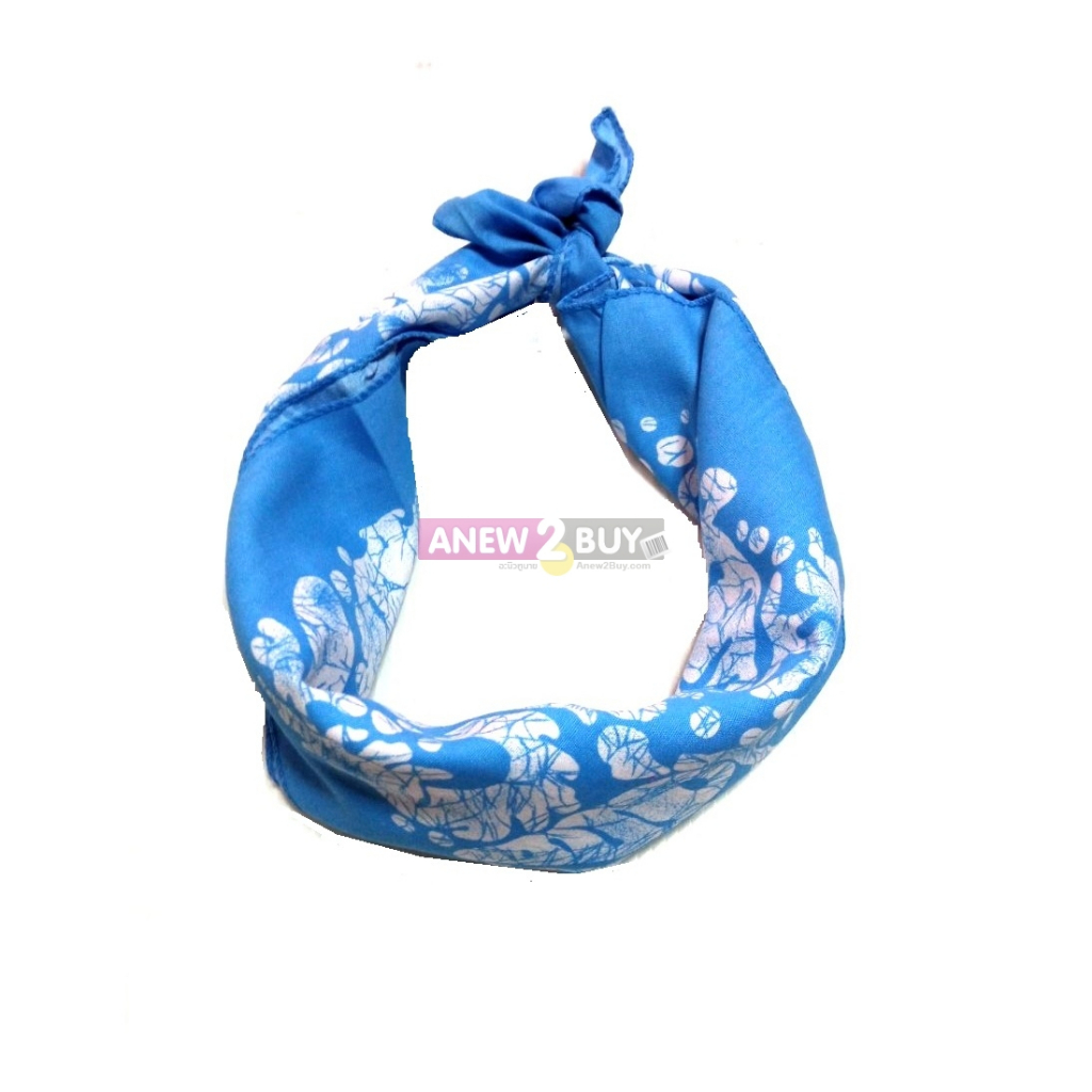 ผ้าลายบาติก-ก้นหอย-สีฟ้าน้ำทะเล-ใช้โพกหัวหรือพันคอได้-blue-ocean-bandana-scarf