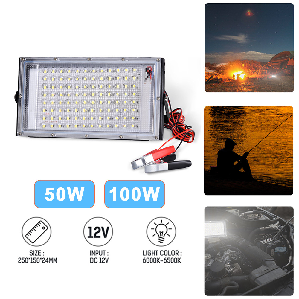 สปอร์ตไลท์-led-ไฟคีบแบต-ไฟ-led-50w-100w-dc-12v-ใช้ไฟ-12v-หลอดไฟ-led-แสงขาว