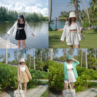 โค้ด WKTHRA : ลด 30.-  ชุดเช็ต SET JENNY สุดคุ้ม SET 4ชิ้น  เสื้อครอป + กางเกงขาสั้น+เสื้อเชิ้ต +หมวก