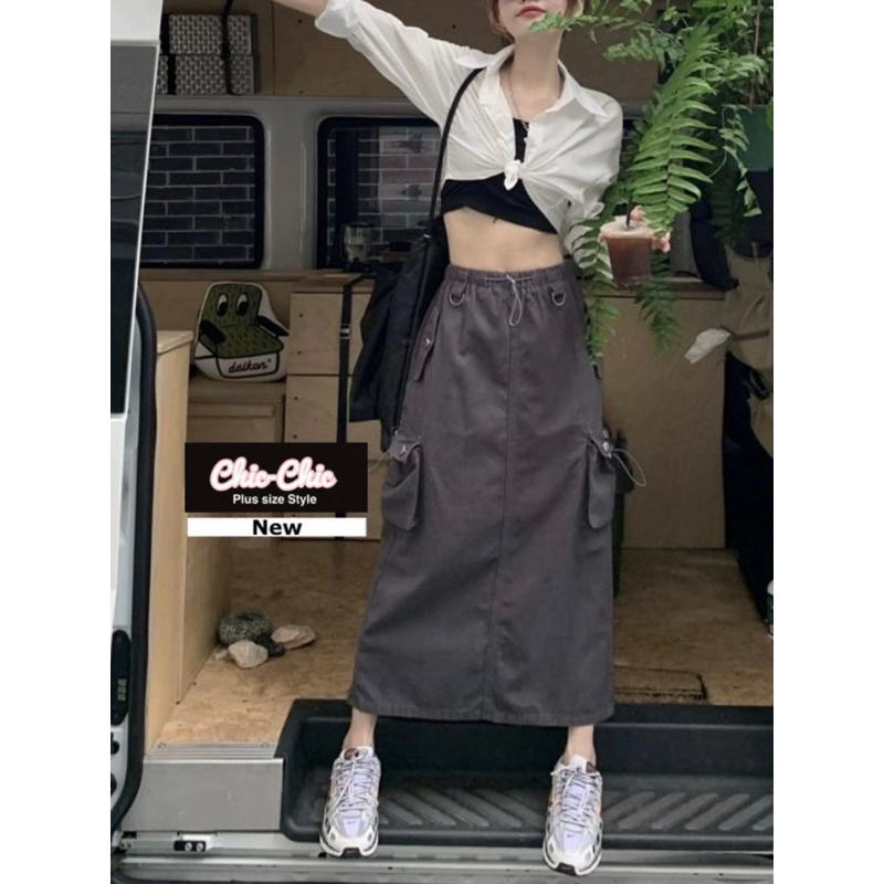 cargo-skirt-y2k-กระโปรง-cargo-สาย-street-wearสาวอวบ