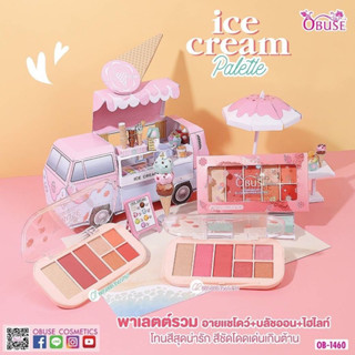 Ob-1460 ICE CREAM PALETTE พาเลตต์สุดคุ้ม อายแชร์โดว์+บลัชออน+ไฮไลท์ โทนสีสุดน่ารัก สีชัดโดดเด่นเกินต้าน