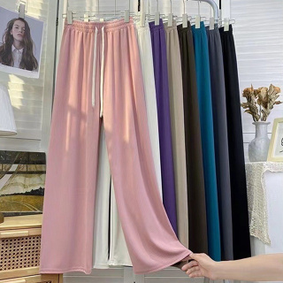 🔥ลดล้างสต็อก🔥9704# กางเกงขายาว สีพื้น ผ้าร่อง เอวสูง ทรงเกาหลี