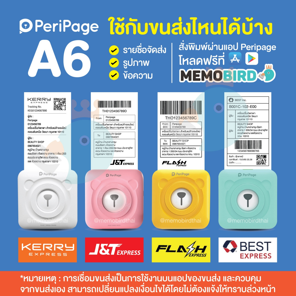 ภาพหน้าปกสินค้าPeripage + Paperang เครื่องปริ้นพกพา ไร้หมึก Peripage A6 พิมพ์รายชื่อ จากร้าน memobird.paperang.peripage บน Shopee