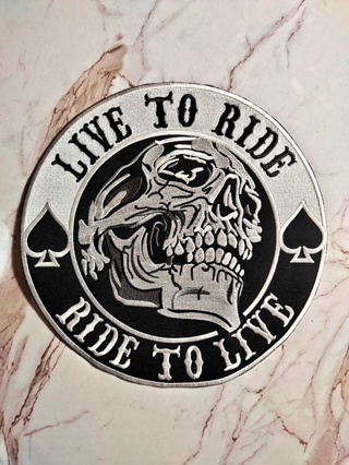 ตัวรีดติดเสื้อขนาดใหญ่ กะโหลก Skull Live To Ride Ride To Live ตกแต่งเสื้อผ้า แจ๊คเก็ตยีนส์ Hipster Embroidered Iron On S