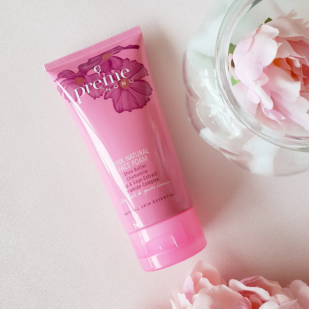 Preme Nobu Pink Natural Face Foam โฟมล้างหน้าสำหรับผิวแพ้ง่าย